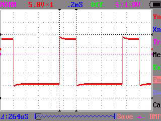 Screenshort of oscilloscope showing CP-signal with a duty cycle of 26%